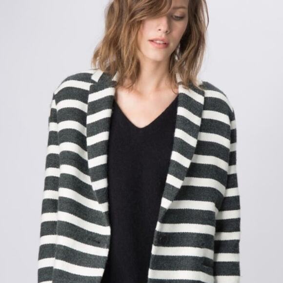 Maje Goelette Charcoal & Off White Striped Woven Coat size small - Picture 15 of 16